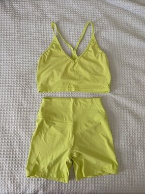 Paragon Fitwear Neon Yellow V-Neck Sports Bra & Bike Shorts Set